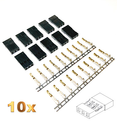   10 Stück Female Servo Stecker JR Graupner kompatibel Vergoldet Crimp Pins 3Pin