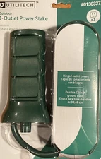 3-Outlet Power Stake Hinged Outdoor Durable 12" Ground Stake  Utilitech 6ft Cord