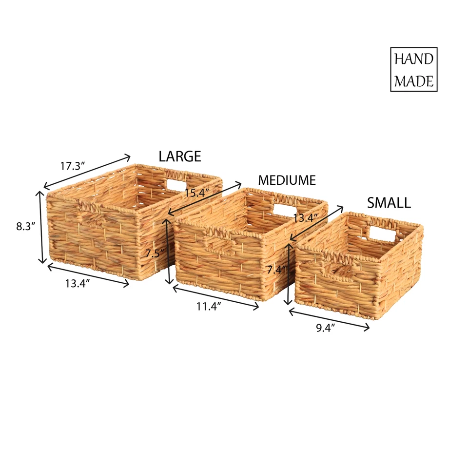 Eden Grace Set of 3 Hand Woven Wicker Baskets - Water Hyacinth Nesting Sizes for - Image 3 of 4