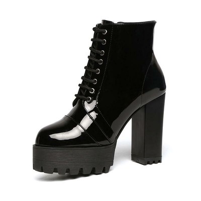 patent leather high heel boots