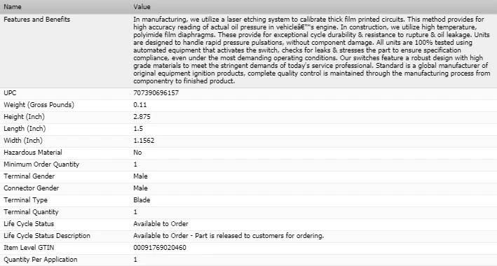 Interruptor de presión de aceite ESTÁNDAR para VOLKSWAGEN CAMPMOBILE 1968-1972 Foto 3 de 4