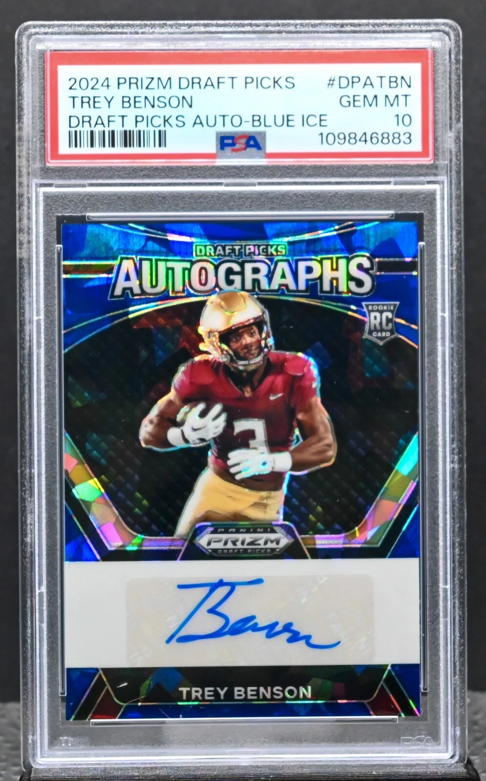 Trey Benson Panini Prizm Draft Picks Draft Picks Autographs #DPATBN Blue Ice