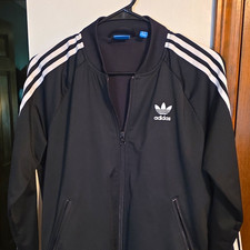 adidas Originals Men’s M Black/White Full-Zip Track Jacket 3-Stripes Pockets
