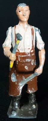 Lead Toy Figures Blacksmith Moving Arms Tan Shirt 2 1/4'' England
