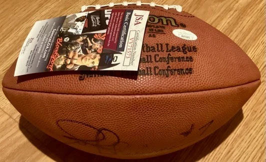 Joe Theismann autografiado firmado Wilson NFL cuero juego fútbol americano (JSA) Redskins Foto 2 de 2