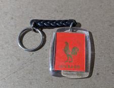 VTG Orange Plastic Courage Rooster Chicken Key chain Acrylic Logo Farm Animal