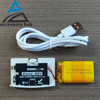 White For Game Boy Advance GBA Rechargeable Battery USB-C 1800 mAh 3.7 V USA