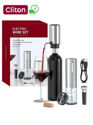 Electric Wine Opener Set 4-In-1 Rechargeable Wine Aerator Foil Cutter Type-C Gif
