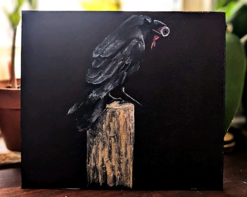 "You Caught My Eye" Crow Painting on Canvas, Animal Art, Unframed Single Piece