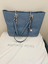 Borsa Michael Kors Jet Set grande blu pelle ciottoli catena tote bag con sacchetto antipolvere