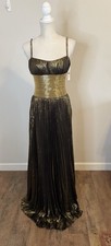 Sherri Hill NWT Gold Silk Beaded Shimmery Pleated Full Length Dress Sz 6