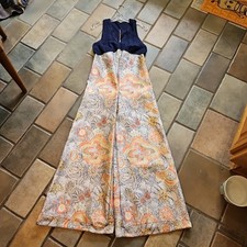 Vtg 60s Psychedelic Jumpsuit Open F/B Heavy Brocade Palazzo Pants Wide Legs S/M