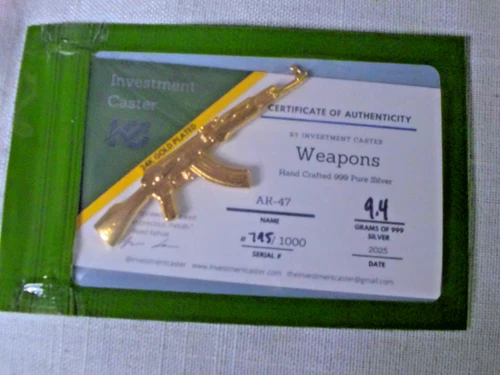 Investment Caster Hand Poured AK-47 9.4 Grams .999 Fine Silver & 24K Gold