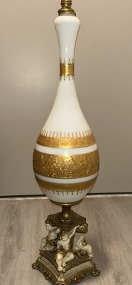 Vintage L&L Loevsky WMC Hollywood Regency Table Lamp milk glass hand paint RARE!