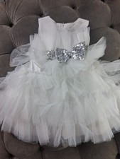 Girls White Party Dress Formal Wedding Size 4Y Lined Sequins