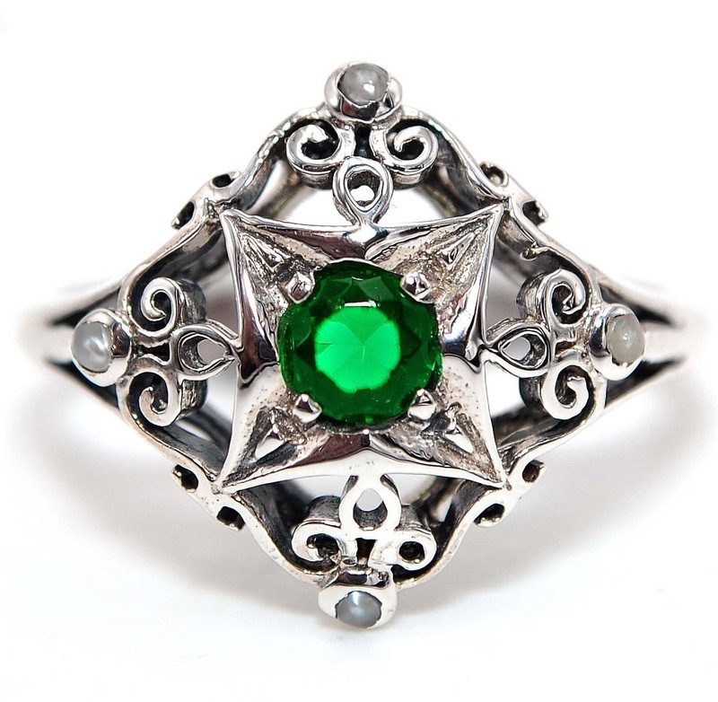 2CT Heat Treated Green Tourmaline 925 Sterling Silver Filigree Ring Sz 8 F9-9
