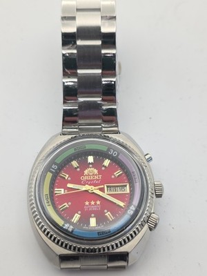 Japan Automatik Uhr Orient Diver Crystal KD 21 Jewels Red Dial Neu