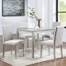 5 Piece Wooden Dining Table Set,Kitchen Table Set W/a Square Table and 4 Upholst