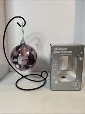 Zorza Handmade Glass Ornament Poland Shades Of Purple And White 3 Inch Diameter 