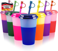 Farbwechsel Trinkbecher Set FüR Kinder Und Party Mit Deckel & Strohhalm, 350Ml