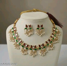 Beautiful Lotus Design Kundan Necklace With Earrings For Woman Wear Jewellery