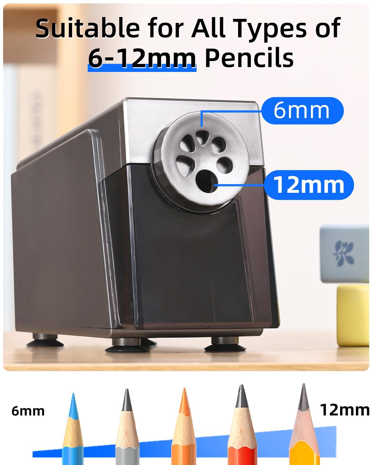 Heavy Duty Pencil Sharpener for Classroom, 6 Holes, Stronger Helical Blade, A...
