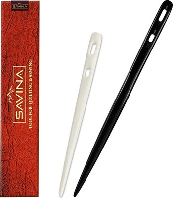 Savina Set 2 Nalbinding Needle Bone & Horn with Large Two-Eyed. Black & White 