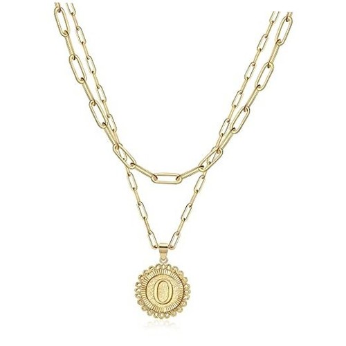 Gold Initial A-Z Letter Necklace for Women Layered Choker Paperclip Chain O