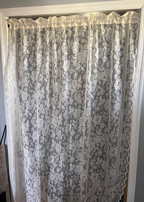 Cream Lace Curtain Panel 58'' W x 70'' L Floral Vintage Look Sheer Design