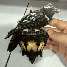 Gothic Raven on Lantern Acrylic Suncatcher, Halloween Crow on Lamp Ornament UK