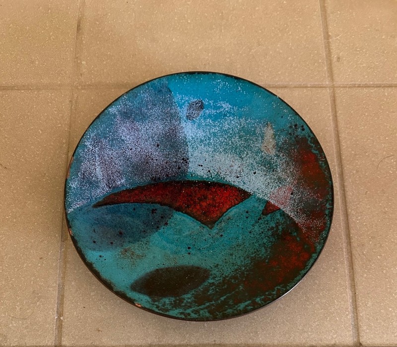 1960s Era Artisan Enamel Trinket Dish Abstract Design