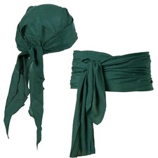 Gloreyan Pirate Costume Head Scarf Wraps Sash Belt Waist One Size, Dark Green