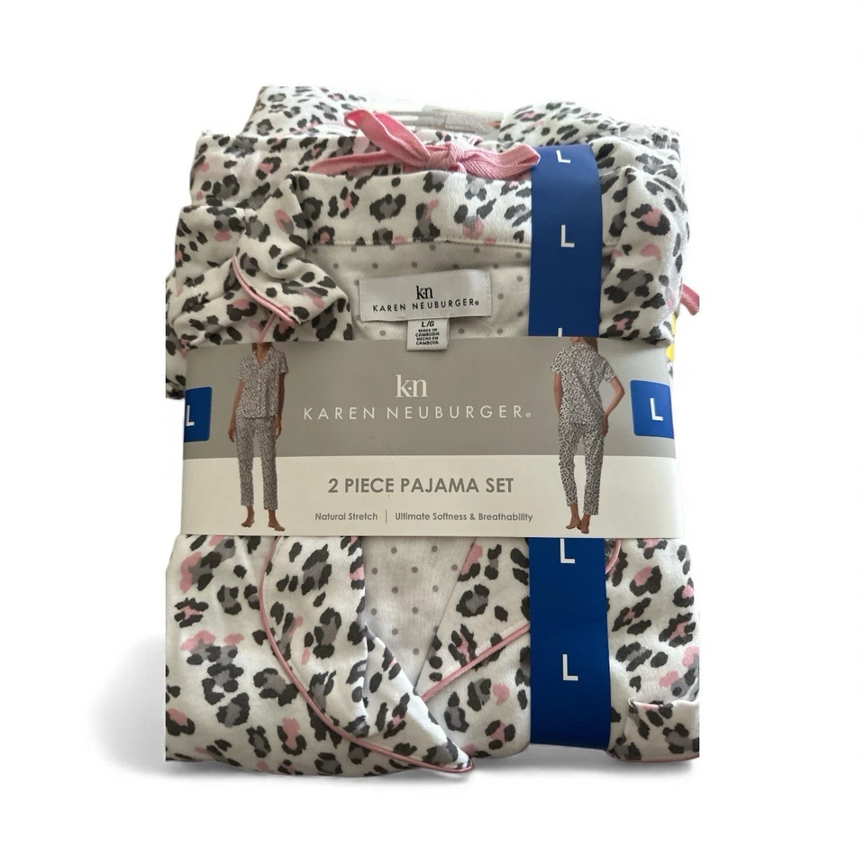 Nuevo con etiquetas Juego de pijama Karen Neuburger 2 piezas gris elástico natural L Foto 3 de 4