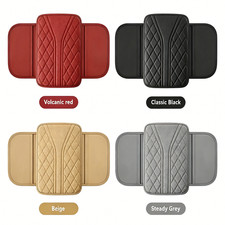 Faux Leather Car Center Armrest Pad Breathable Mat With Dual Side Storage Pocket