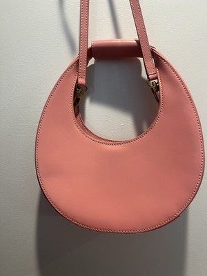 STAUD Pink Round Shoulder Bag Zip Closure Adjustable/Detachable Strap Gold