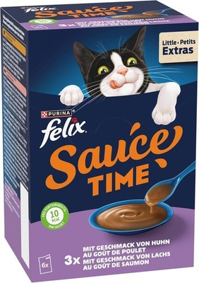 Felix Sauce Time Katzenfutter Nass Huhn Lachs Topping 4er Pack 6x40g 10 Kalorien