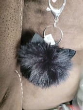 Black Cat Mascot Fluffy Keychain Key Holder Faux Fur Bag Charm Clip Pom Pom