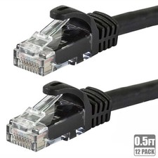 12x 0.5FT CAT6 RJ45 Ethernet LAN Network UTP Patch Cable Copper Wire 24AWG Black