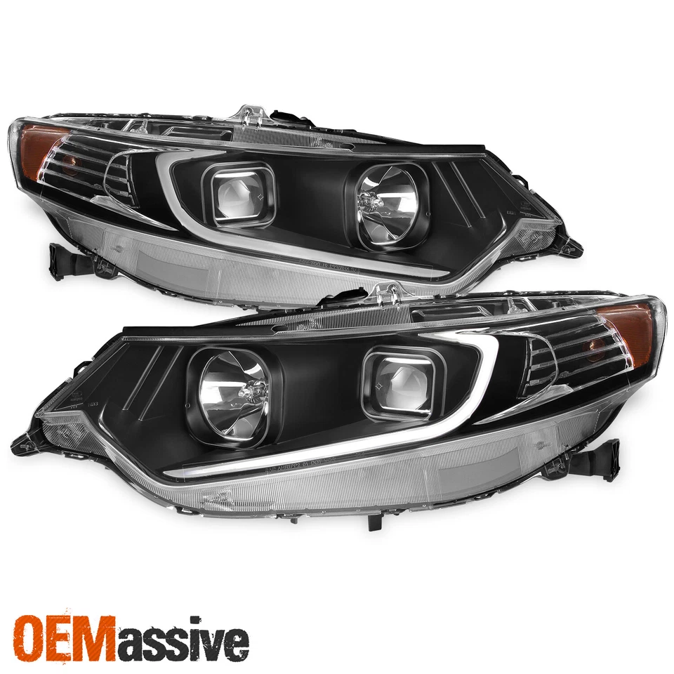 2009-2014 Acura TSX LED DRL Tube Projector Black Headlights Headlamps Left+Right — 第 2/4 张图片