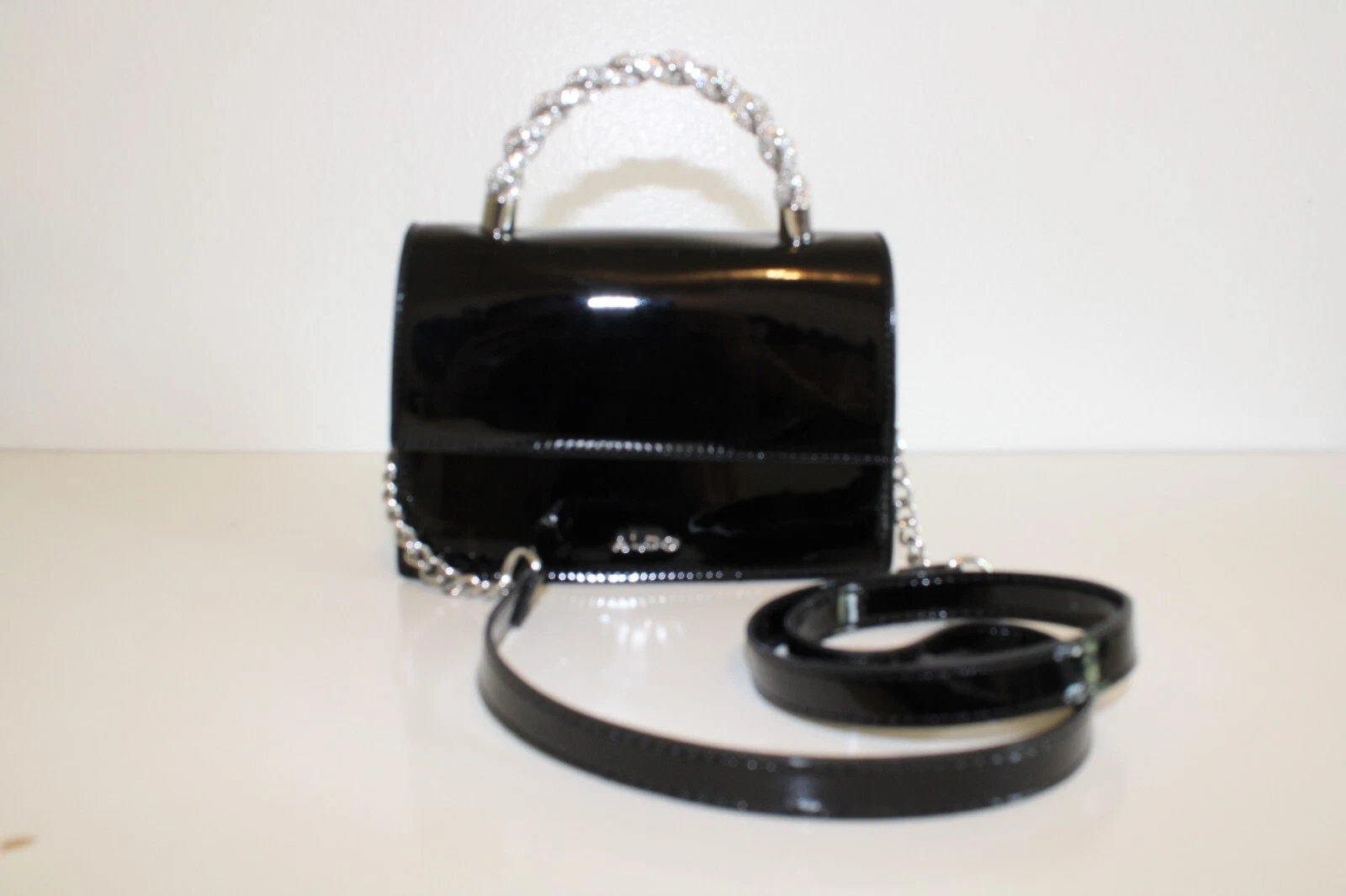 ALDO Mini Nera con Manico Diamante Argento Donna Borsa Regalo Vacanze