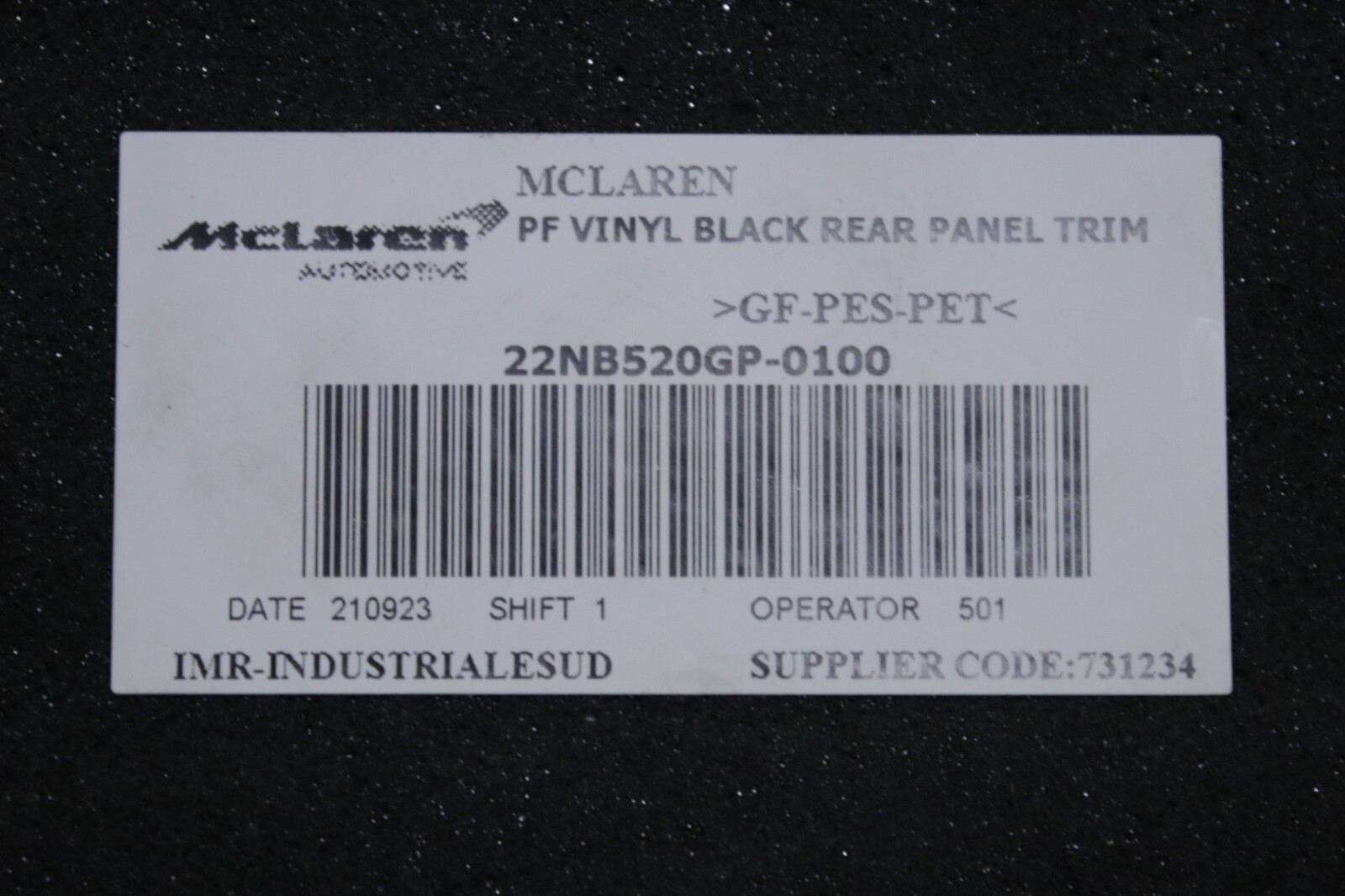 McLaren GT Rear Interior Leather Trim Panel Assembly 2020 2021 2022 2023 OEM