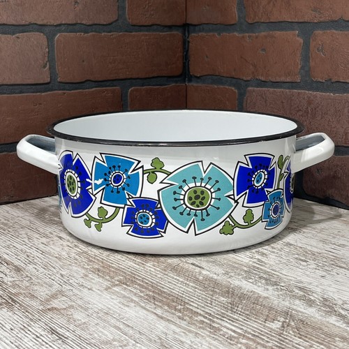 Vintage National Silver Company Blue Flower Pot Set Porcelain Steel Spain RARE - Picture 8 of 16