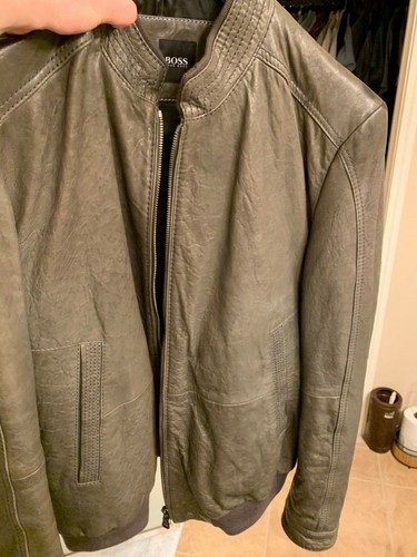 gray leather bomber jacket 44R Size 