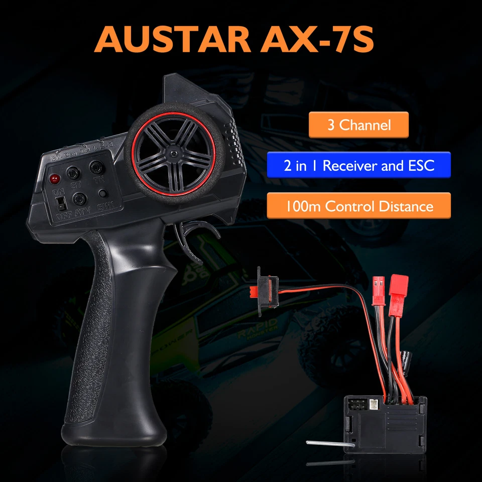 AUSTAR AX-7S 2.4G 3CH Transmitter Remote Controller For 1/14 1/16 1/28 Car N8F3 - Image 3 of 4