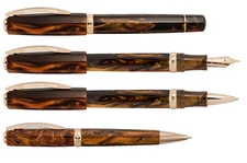 Visconti Medici Amber-brown rose-Au-pl-trim O/S Fountain pen 23kt EF nib MIB