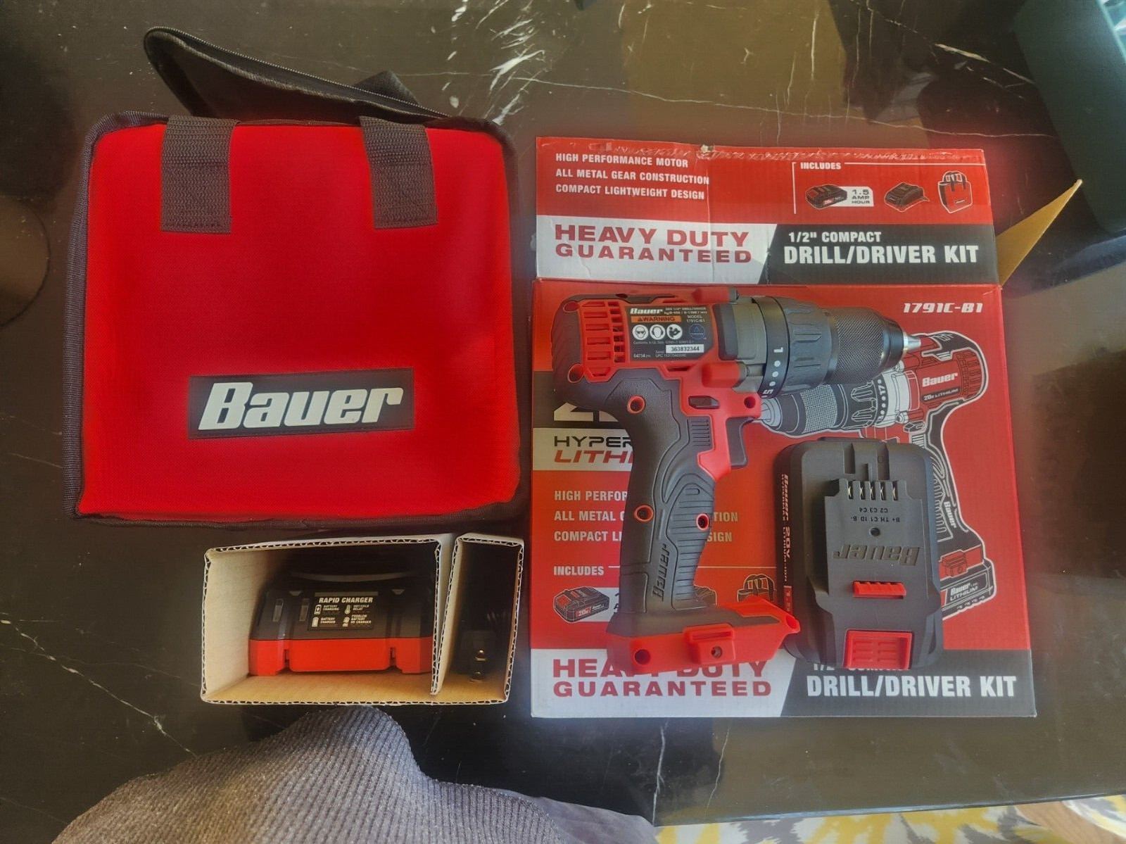 BAUER 20V Cordless 1/2 In. Drill/Driver Kit Includes Charger/Battery/Carry Case