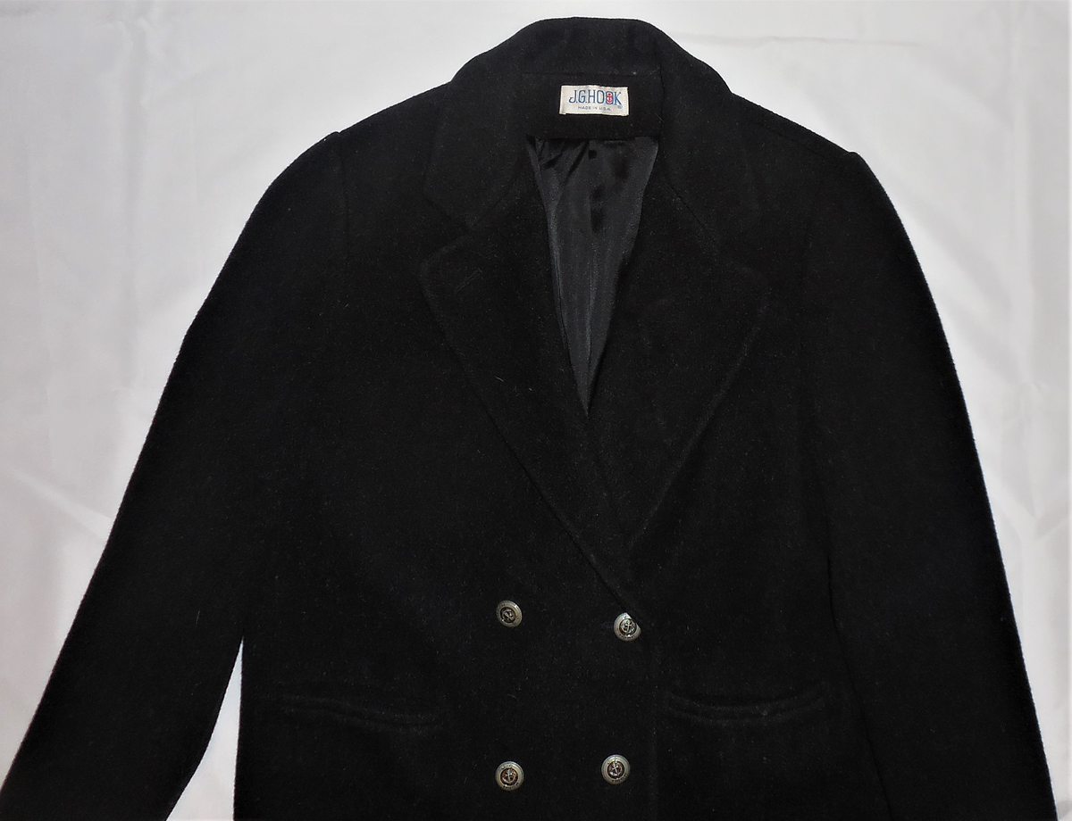 Vintage JG HOOK 100% Wool Peacoat Jacket Pea Coat BLACK Lined