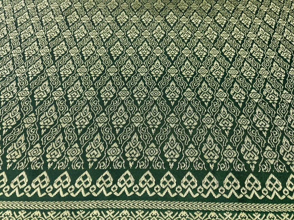 Green &Gold Thai Silk Traditional Fabric Wedding Dress Damask Pattern 40" Drape  - Image 4 of 4