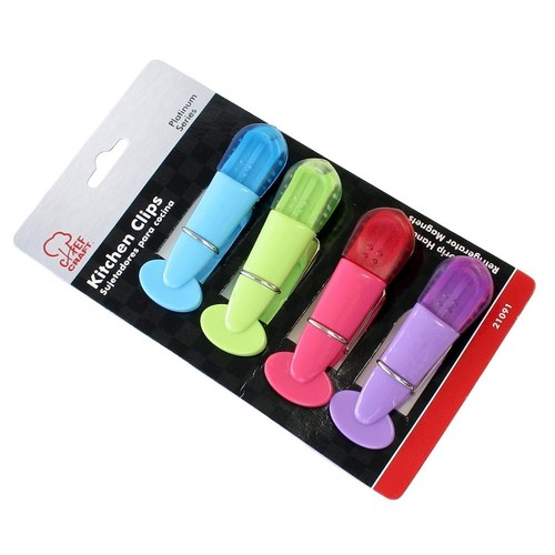 Chef Craft 4pc Plastic Magnetic Memo Clip / Bag Clip Set - Picture 2 of 3