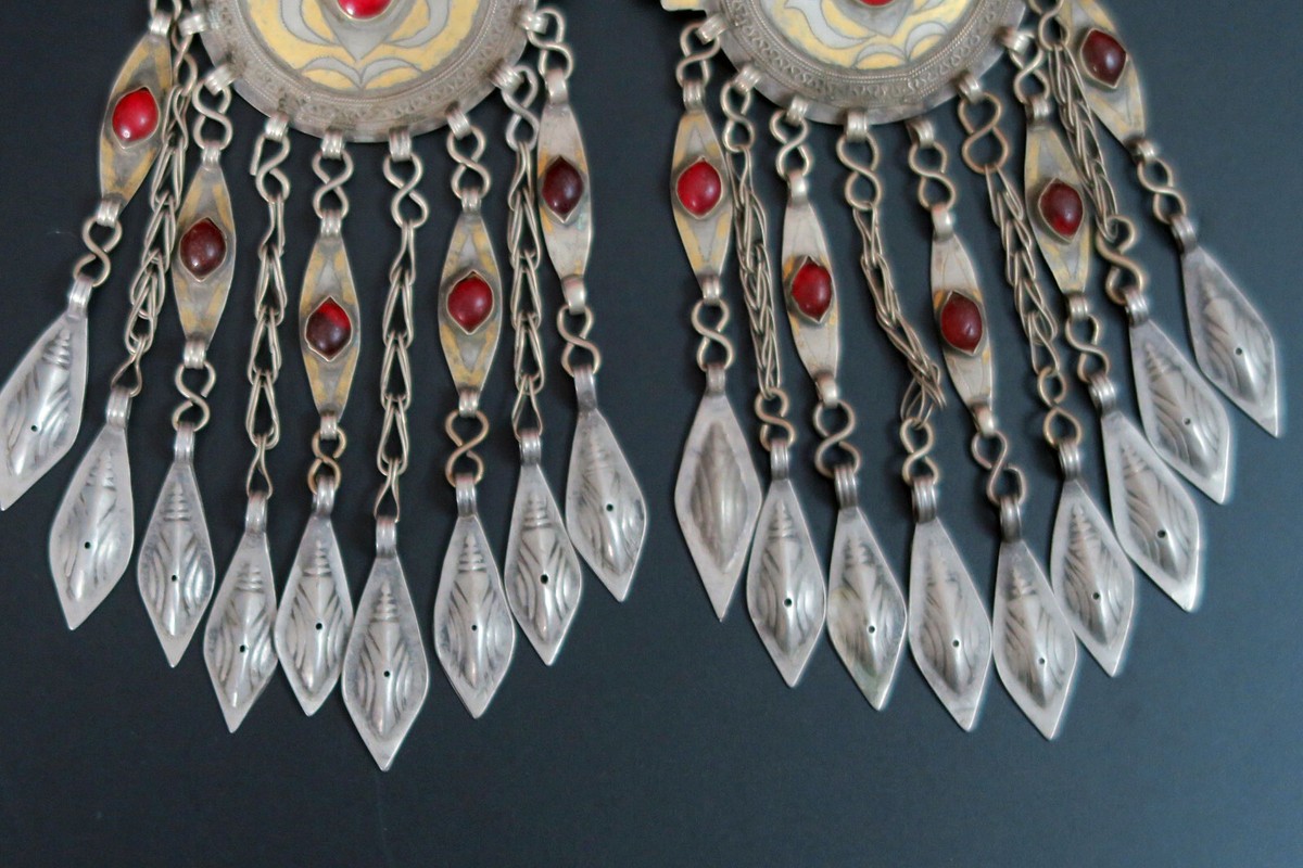 PAIR of Vintage Turkmen Gulyaka Pendants - Handmade Tribal
